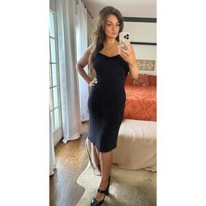 Vintage Betsey Johnson Black Label Size Large Black Metallic Midi Dress